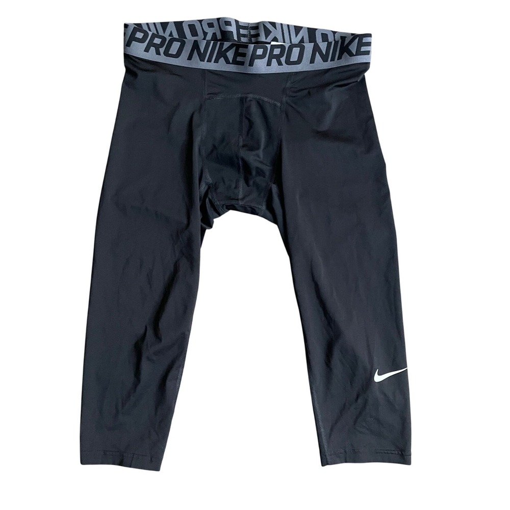 Nike Mens Leggings Large Black Pro Dri-FIT Compression 3/4 Athletic Training